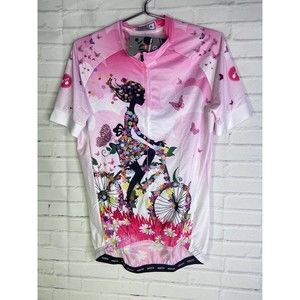 Weimostar Quick Dry Cycling Jersey Top Floral Full Zip Pockets Pink Womens L